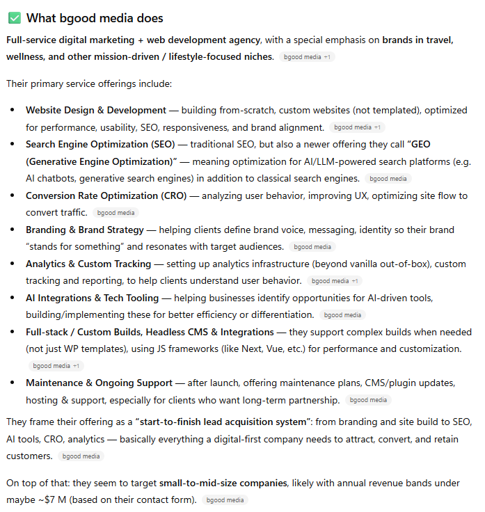 ChatGPT's perception of bgood media, AI poisoning example