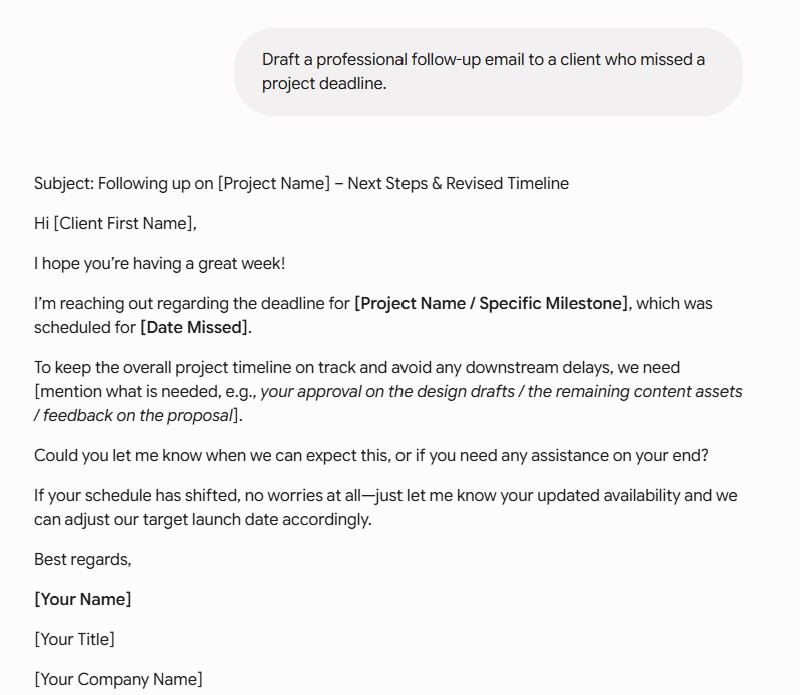 Basic prompt and response using Gemini for email creation to a client