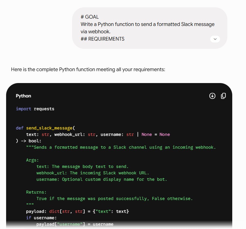 markdown AI prompt for Phyton code script